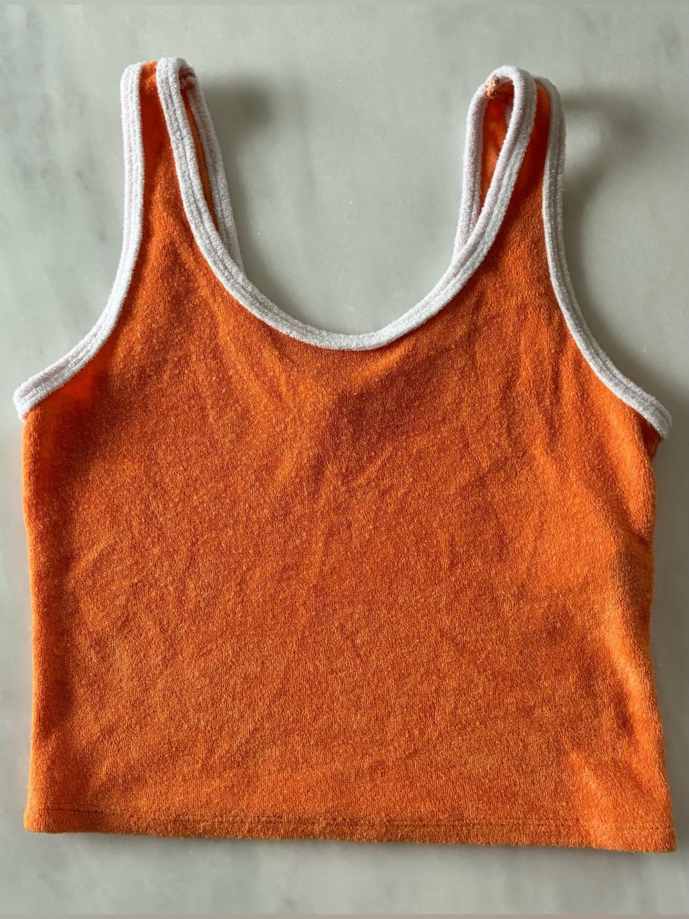 Hollister Women’s Orange Terry  crop Tank Top with White Trim